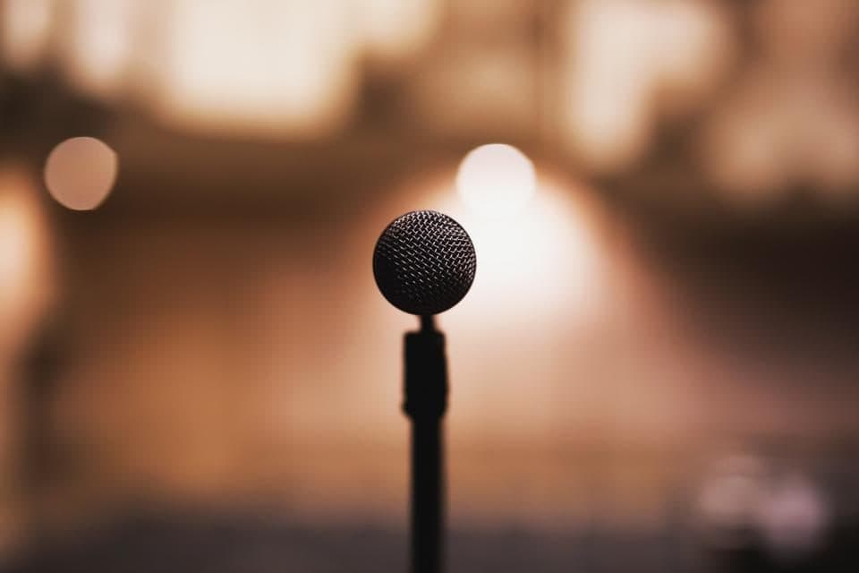 Stage microphone against lights