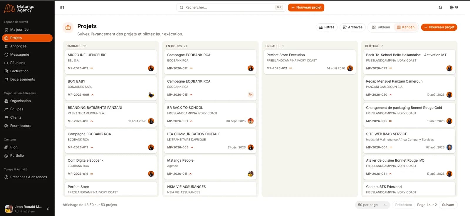 The agency project list, from scoping to closing